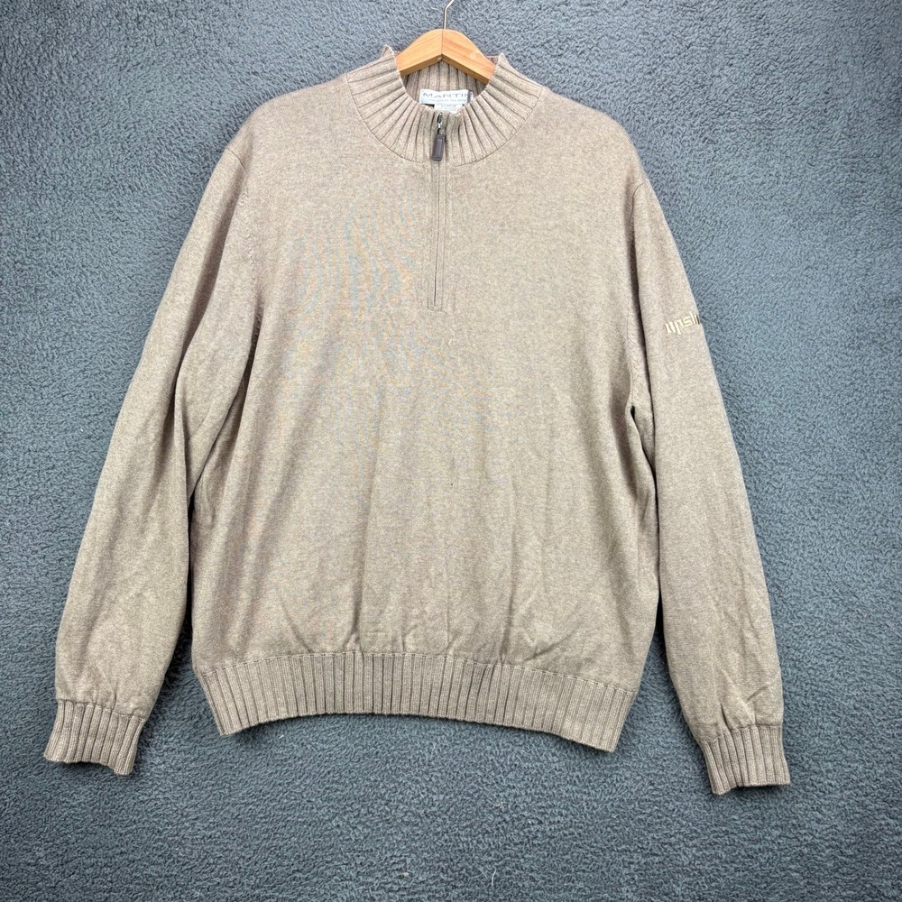 Martin Mens XL Brown‎ 100% Italian Merino Wool 1/4 Zip Pullover Sweater Upshaw